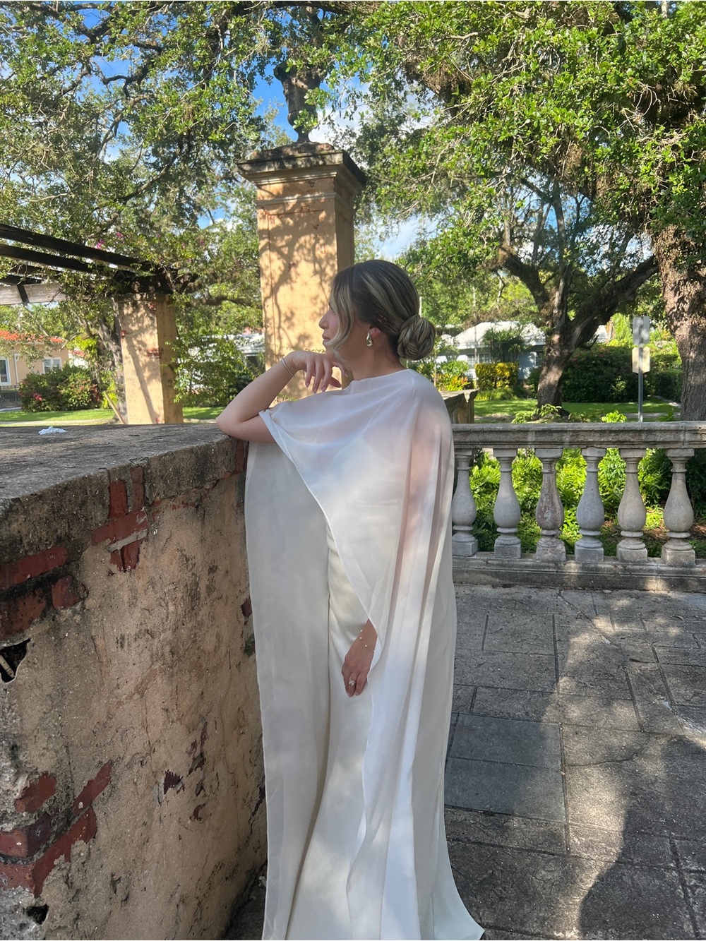 Elegant White Cape Evening Dress - Womens Formal Gown - Picture 3 of 7
